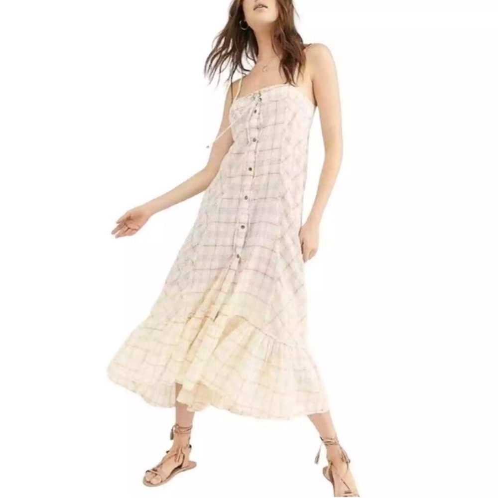 Free People Plaid City Maxi Dress Size M